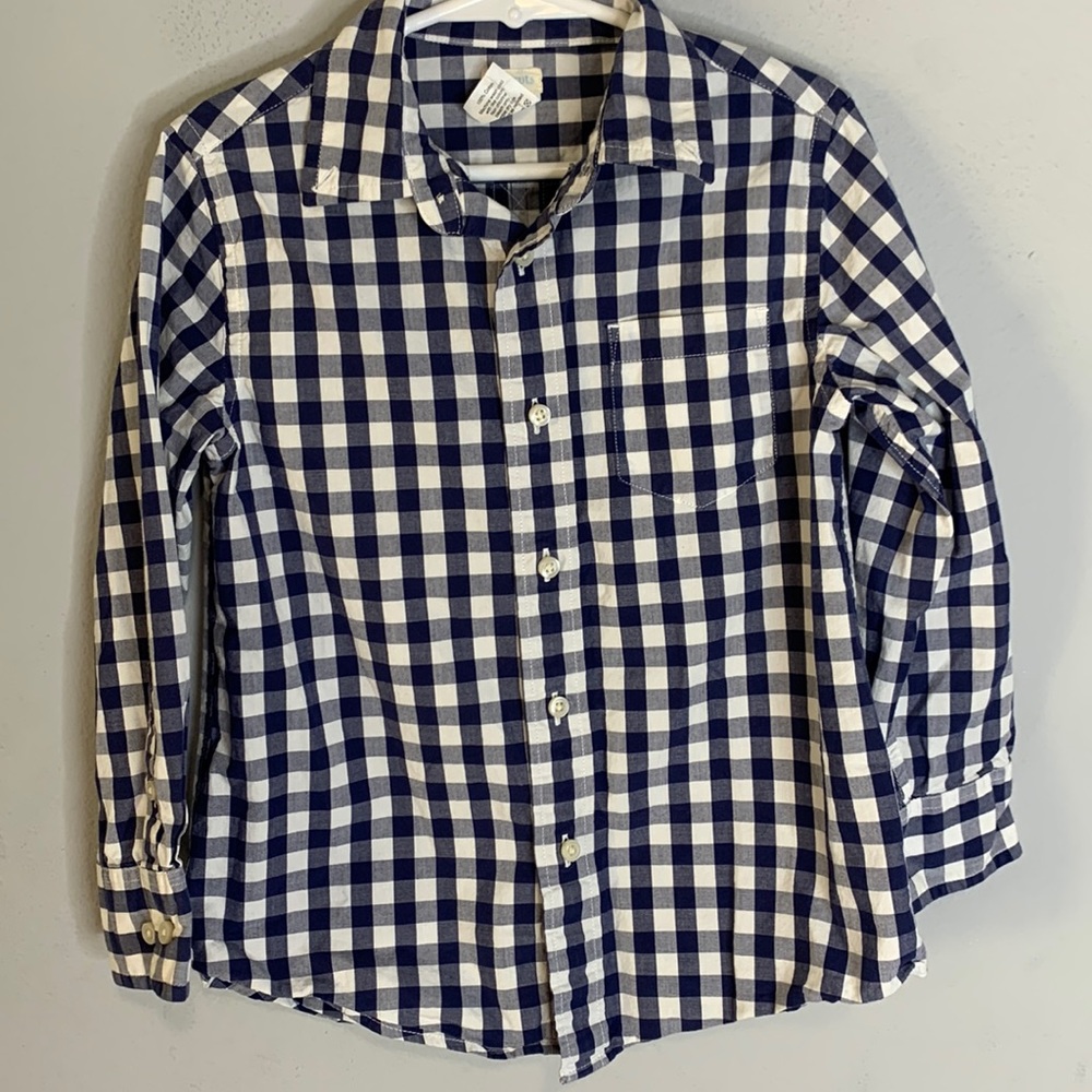 J crew crewcuts blue white Buffalo check button down shirt 4-5